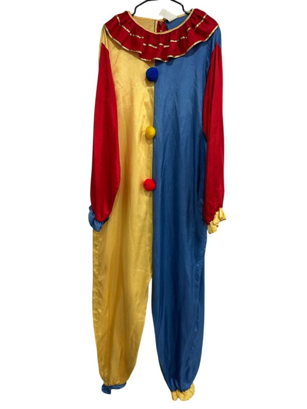 Vintage Unisex Clown Costume Multicolor Jumpsuit Ruffle Collar Circus Kitschy